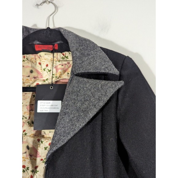 Nicola Quilter Eyespy Colors Black Wool Blend Coat Women Size 4-6 Wearable Art - Picture 7 of 9